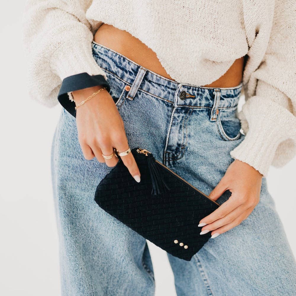 Suede Emma Woven Clutch Wristlet