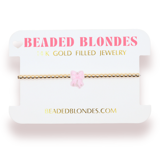 Pink Watercolor Bow Bracelet on Gold