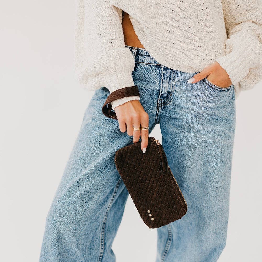 Suede Emma Woven Clutch Wristlet