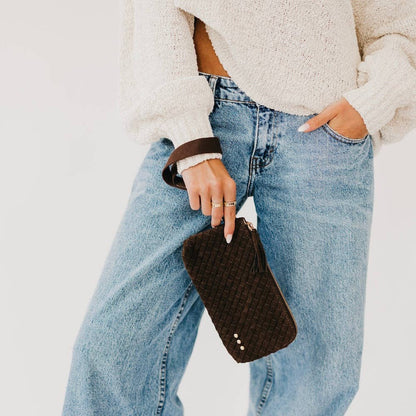 Suede Emma Woven Clutch Wristlet