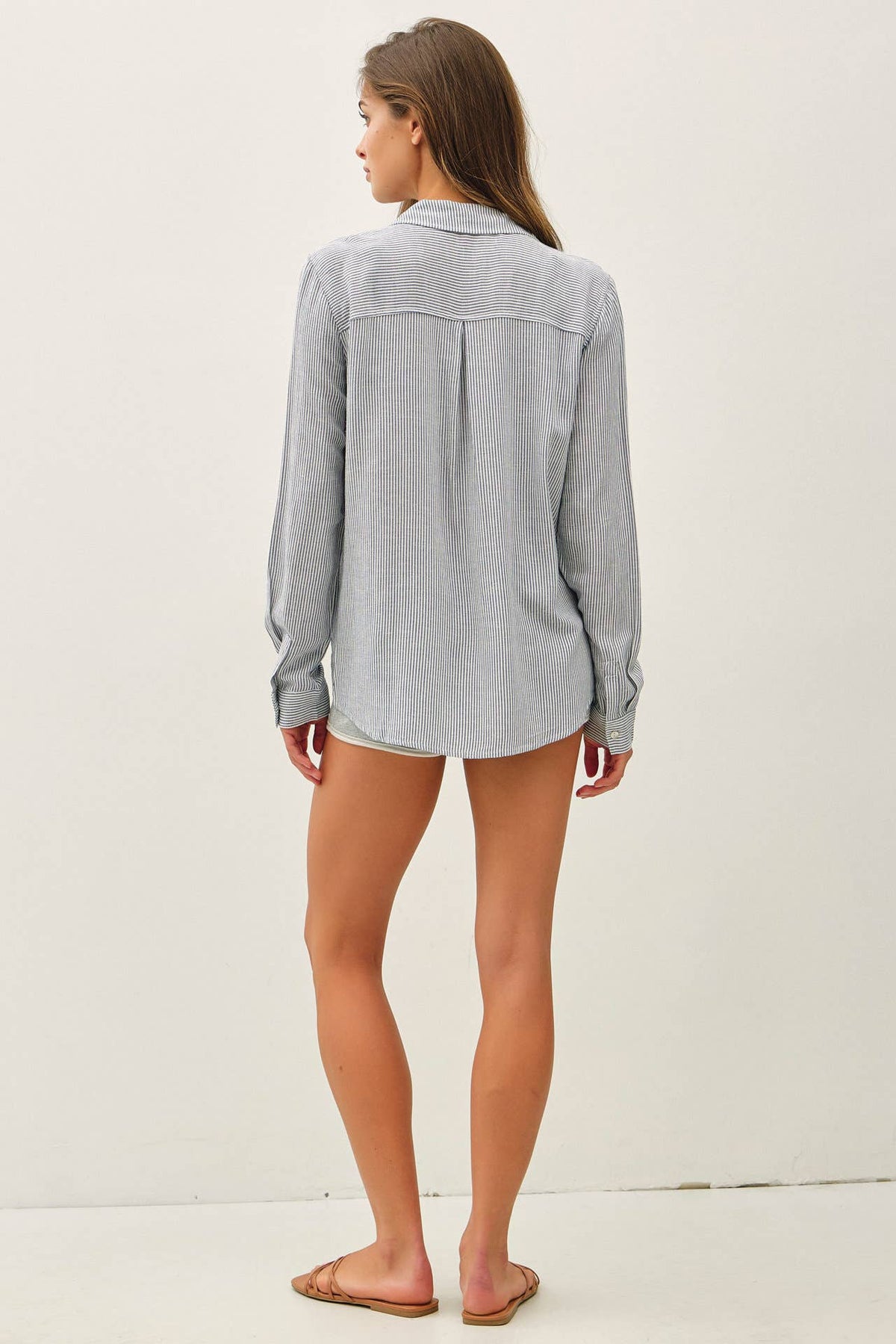 LINEN BLENDED STRIPE BUTTON DOWN