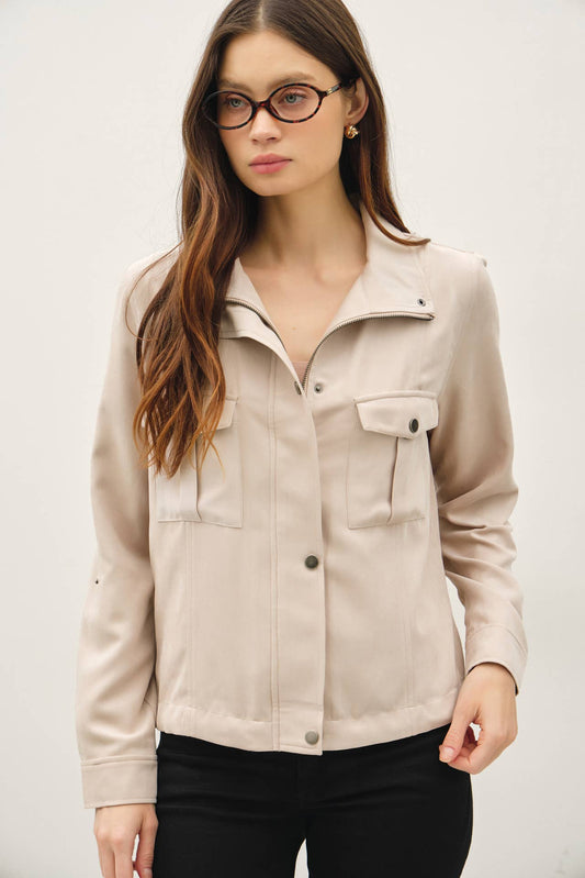 CROPPED UTILITY ZIPPER SAFARI JACKET