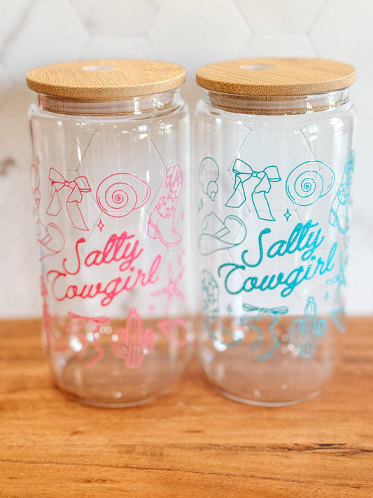 Salty Cowgirl Glass Cup