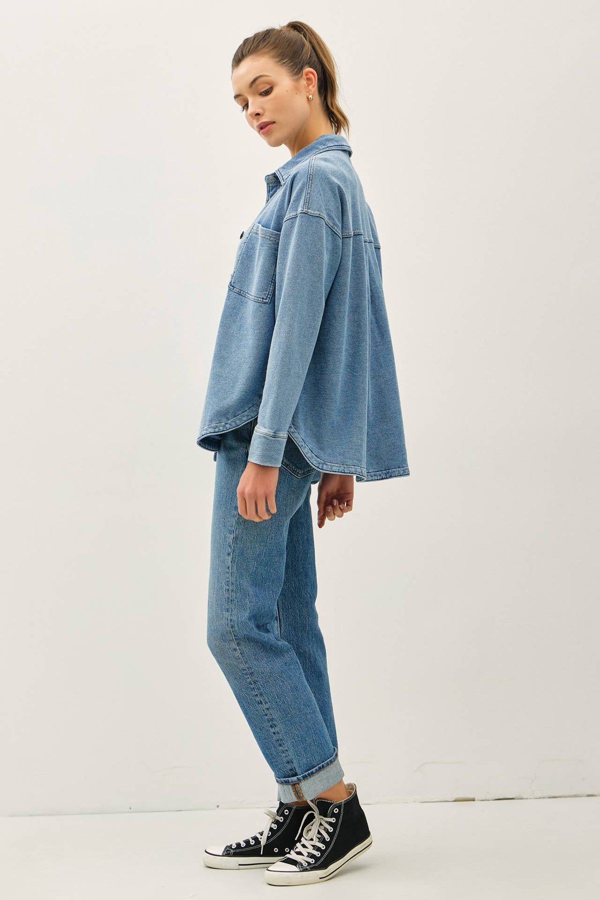 Terry Fleece Denim Shacket