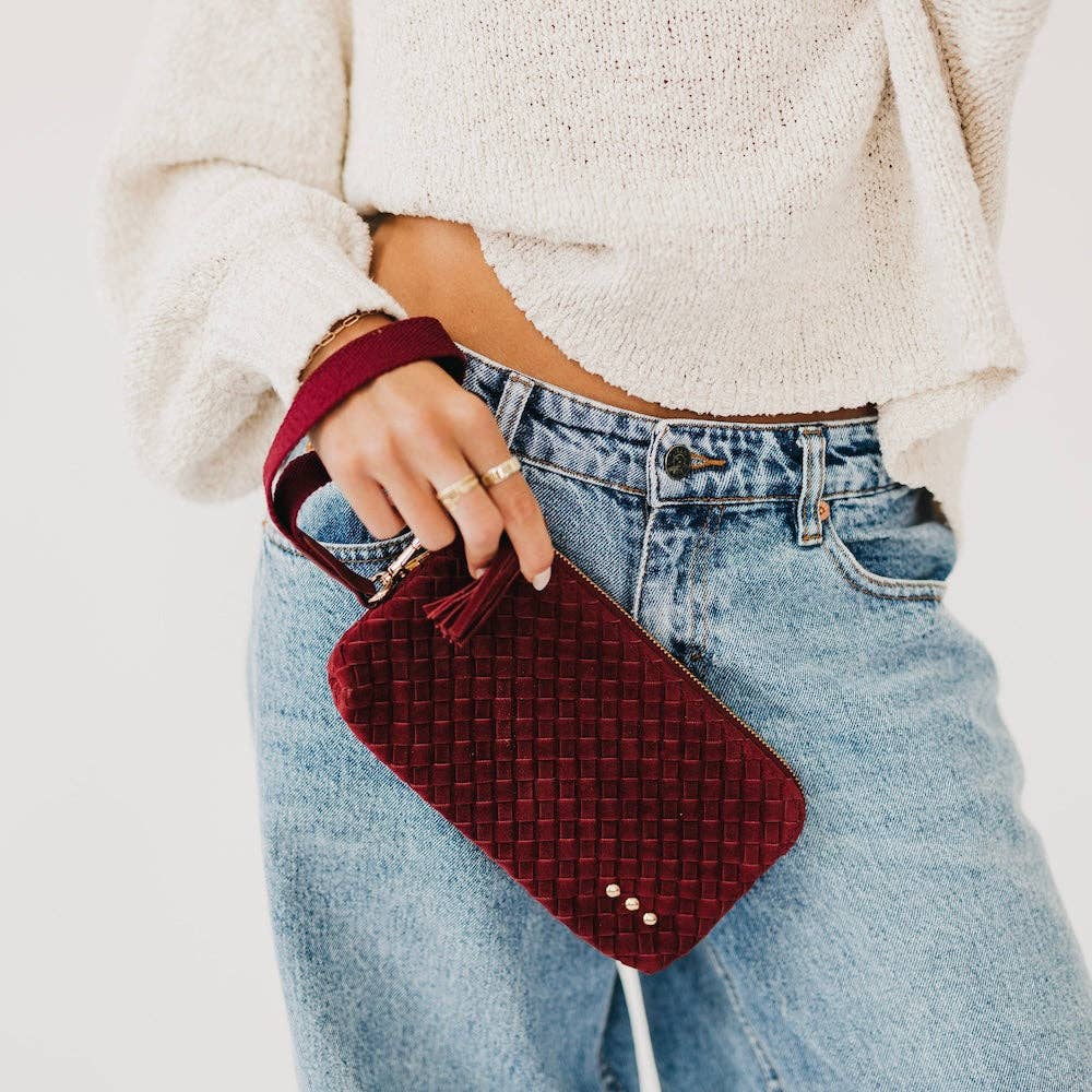Suede Emma Woven Clutch Wristlet