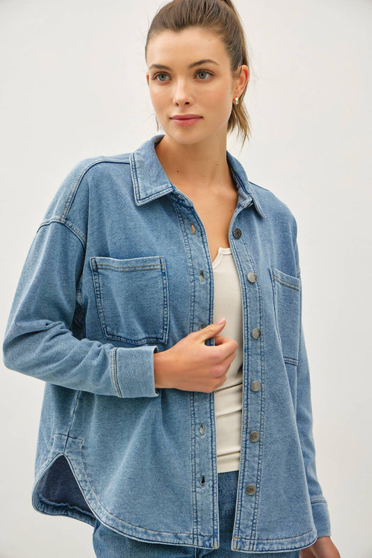 Terry Fleece Denim Shacket